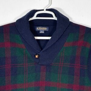 Brooks Brothers Lambswool Shawl Collar Sweater Sz L Scottish Wool Plaid Academia